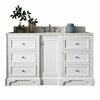 James Martin Vanities De Soto 60in Single Vanity, Bright White w/ 3 CM White Zeus Quartz Top 825-V60S-BW-3WZ